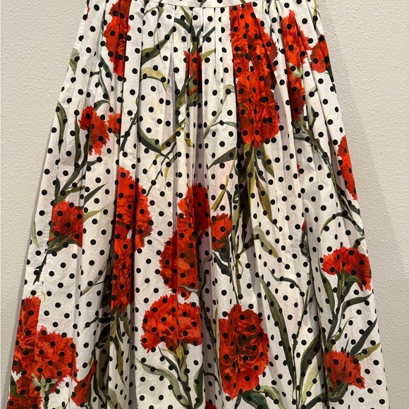 Dolce & Gabbana Red Floral and Black Polka Dot A-Line Skirt